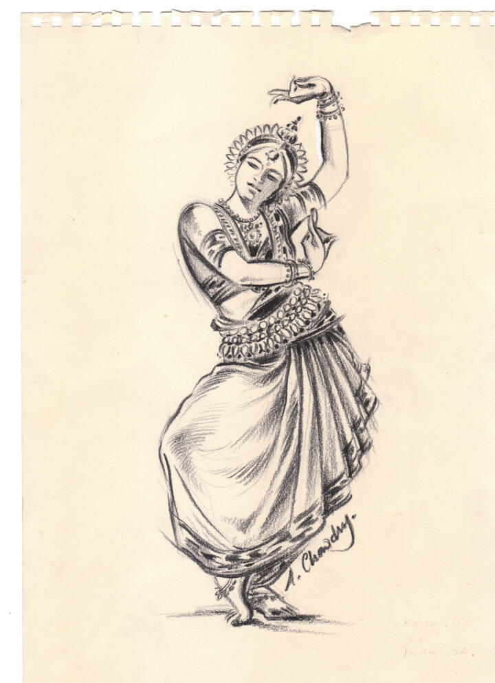 Pencil drawing of a South Asian dancer