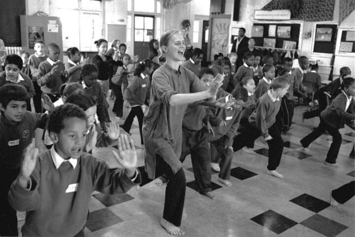 Primary school children during a dance workshop